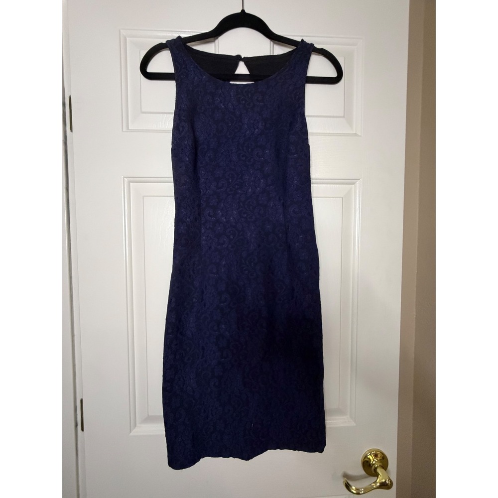 Jennifer Lopez Navy Blue Lace Cutout Back Sheath Cocktail Dress Size 0
